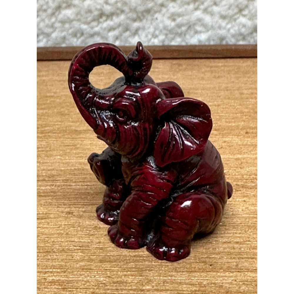 Unbranded Elephant Figurine Red Cinnabar Style Trunk Up Lucky Miniature Decor